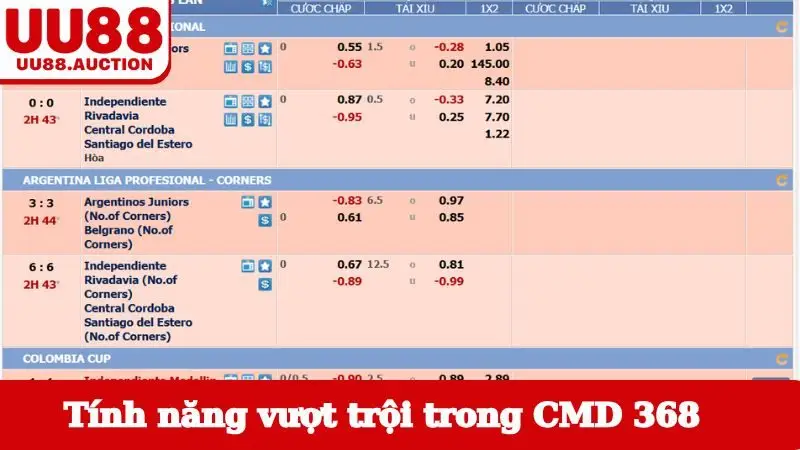 Các tính năng vượt trội trong sảnh cược CMD 368